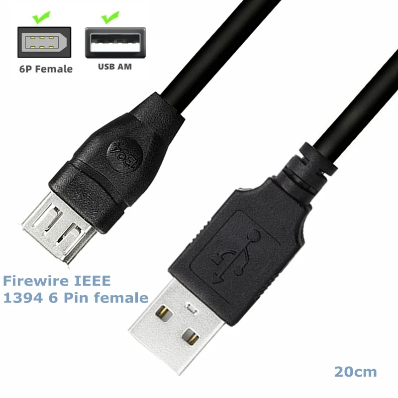 USB Firewire IEEE 1394 6-pin 20cm cable,female F to male USB M for printer,digital camera,scanner,hard drive 0.2m