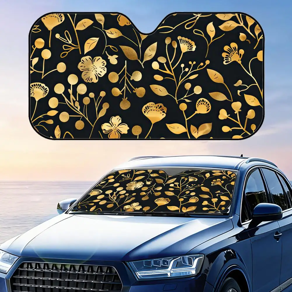 

Солнцезащитный козырек с черно-золотым цветочным узором, многоразовый, из алюминиевой фольги, для защиты от УФ-излучения и теплоизоляции, накидка на лобовое стекло