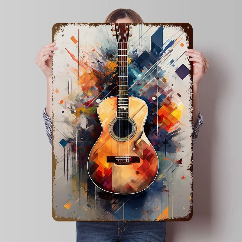 Abstract Guitar Art Tinplate Poster Customized Wall Art Vintage Metal Signs Retro Plates for Bedroom Decoration Aesthetic House