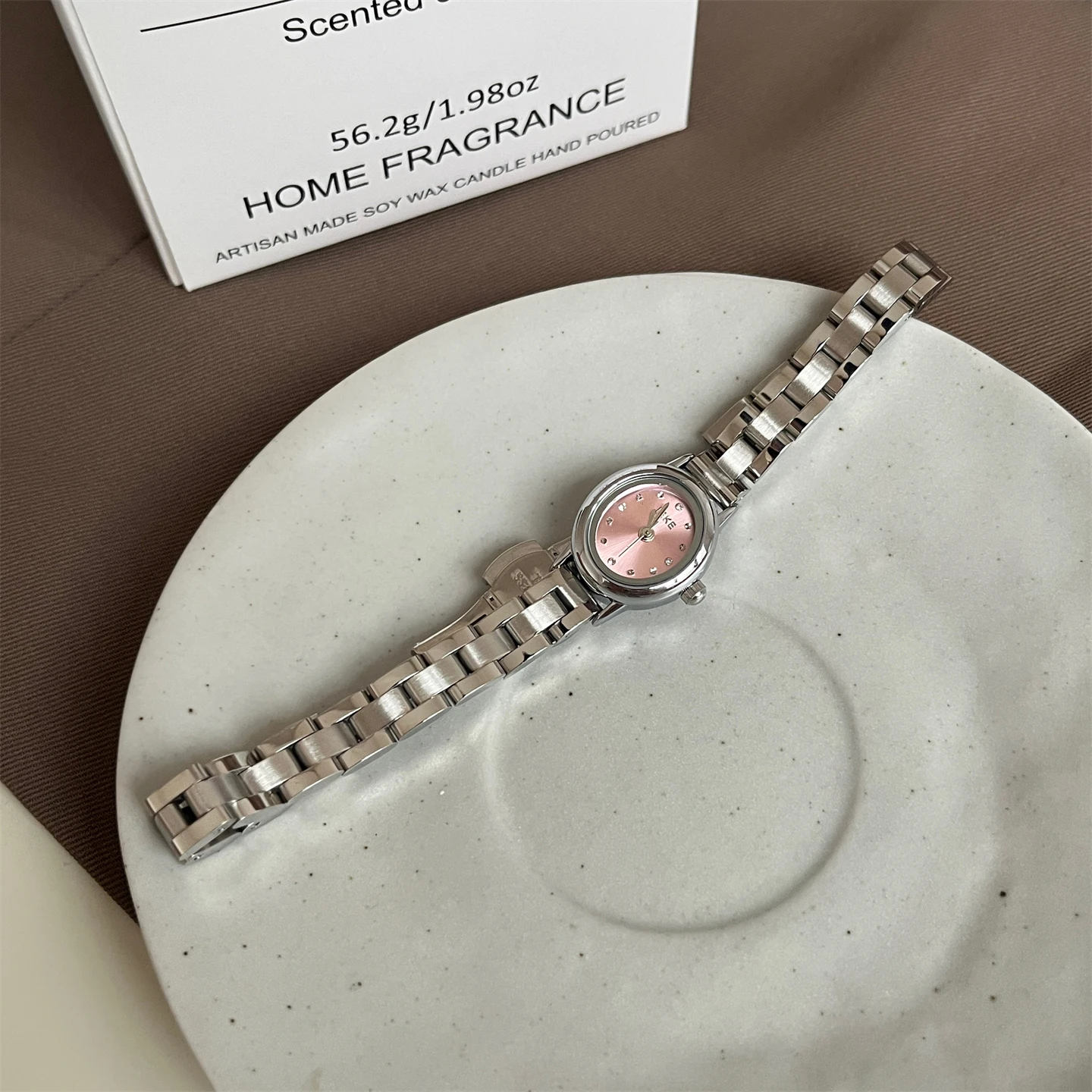 

New cherry blossom pink round delicate small dial women's student fashion high-value quartz watch, exquisite ladies' wristwatch