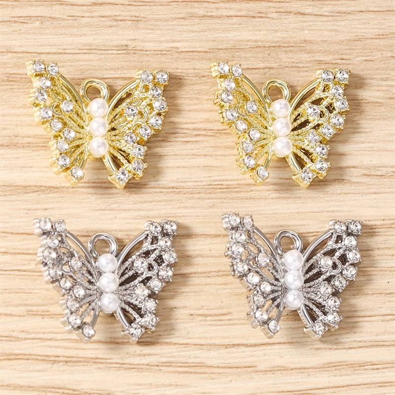 5 Stück Niedliche Kristall-Metall-Schmetterlings-Anhänger für die Herstellung von Ohrringen, Halsketten, Armbändern, DIY-Bastelarbeiten und Schmuckzubehör – Detail 2