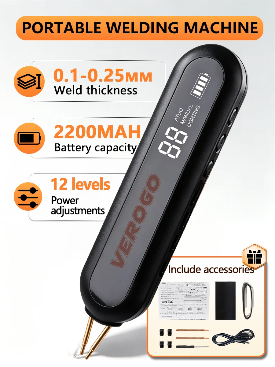 Handheld Battery Spot Welder Kit with LED Lighting Nickel Strips 12-Level Power Adjustment for Welding Nickel Sheets Iron Sheets