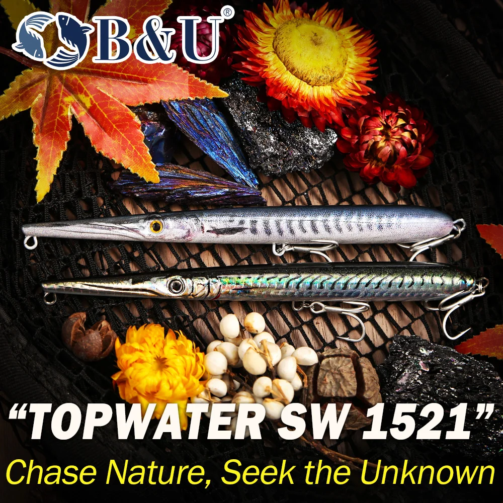 B&U Topwater Floating Pencil Lures, Weitwurf-Hardbaits für Salzwasserfischen mit BKK-Haken, für Seebarsch, GT, Barracuda – Detail 6