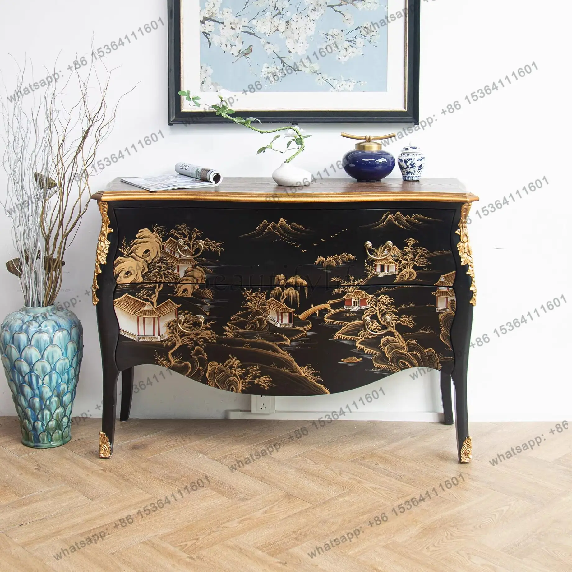 

New Chinese-style retro entrance cabinet hand-painted partition home decorative locker