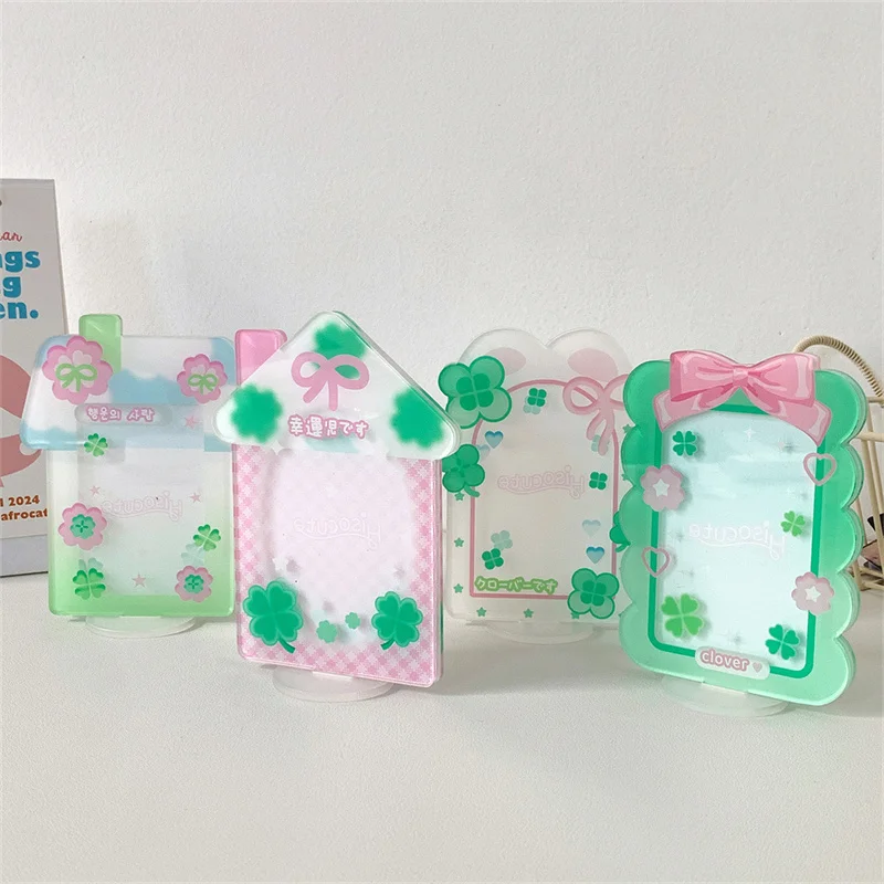 Cartoon Four-leaf Clover 3 Inch Card Holder Posing Hut Shape Three-dimensional Desktop Photo Frame Photo Card Card Tiles