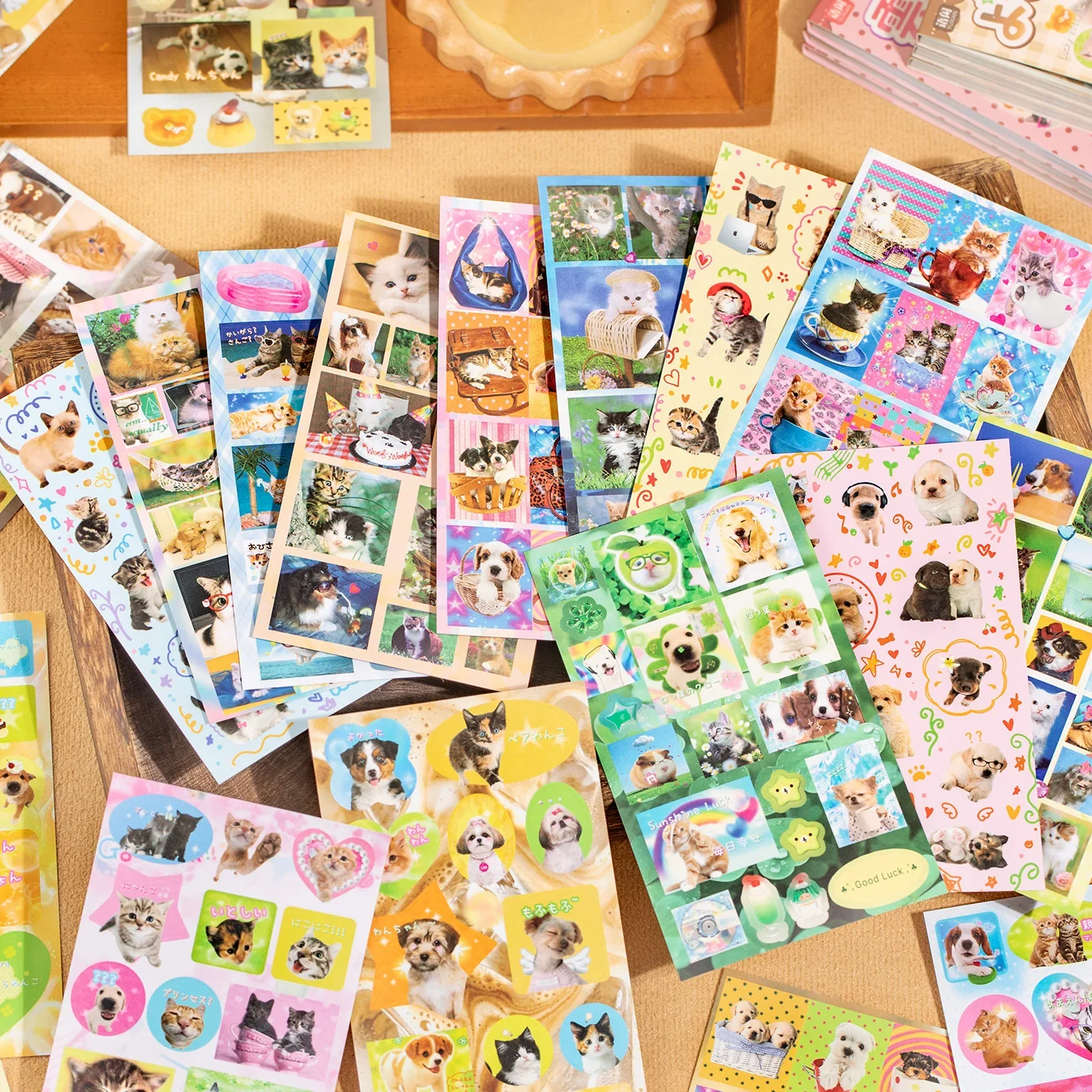 20 Sheets Coated Paper Sticker Book, Japanese Showa Vintage Cute Cat Stickers for Journal Scrapbook Decoration