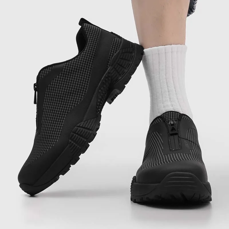 High quality summer men sports leisure shoes checkered thick sole added anti slip mid zipper breathable hiking shoes