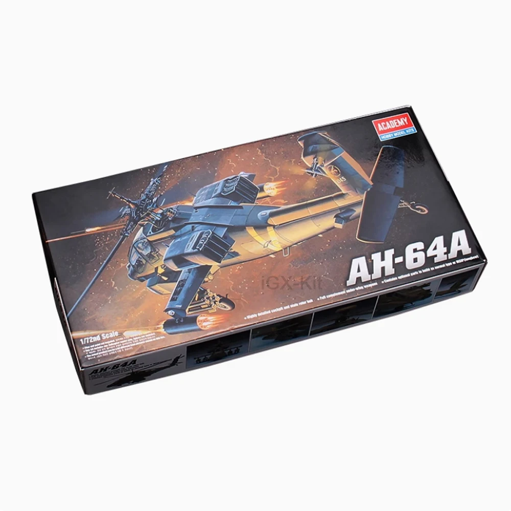 Academy 12488 1/72 Scale AH64 AH-64A Apache Helicopter Gunships Hobby Craft Toy Plastic Model Building Kit