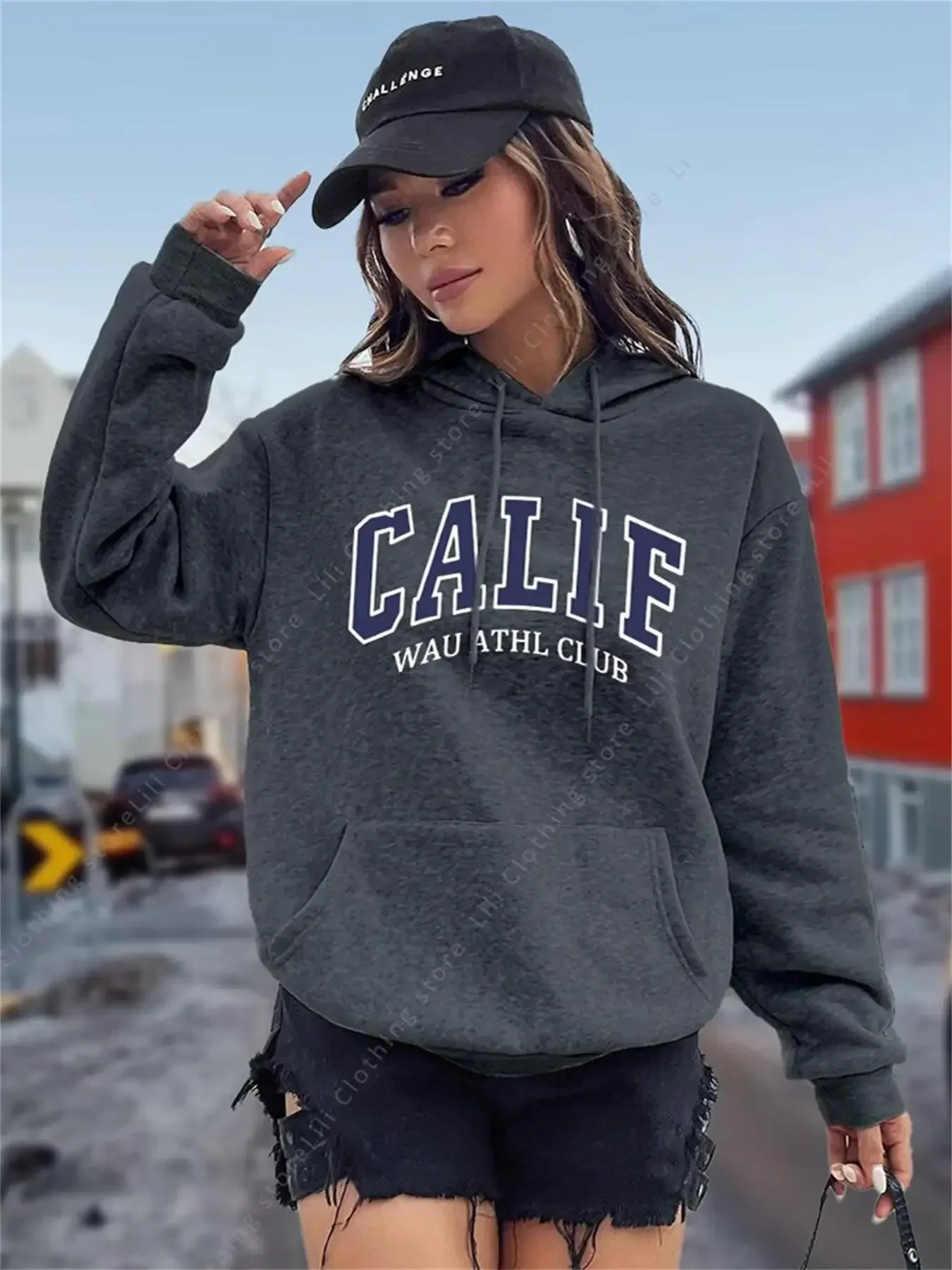 Women's Hoodies Y2K Kozy Fleece CALIF Letter Pullover Casual Top Aesthetic Fashion Clothing Trend Hoodie woman Hooded Sweatshirt