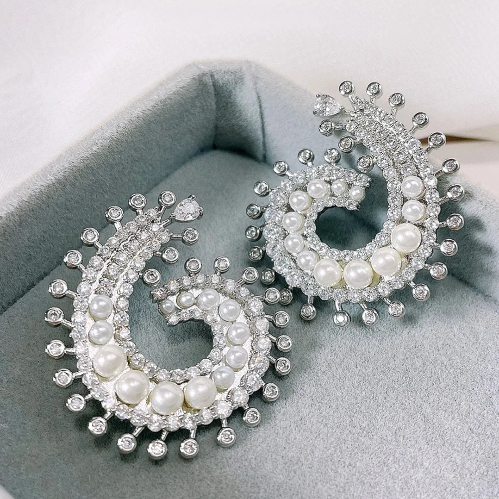 

Missvikki Shiny Cubic Zircon Pearls CZ Nigerian Gorgeous Earrings For Women African Bridal Earring aretes de mujer modernos