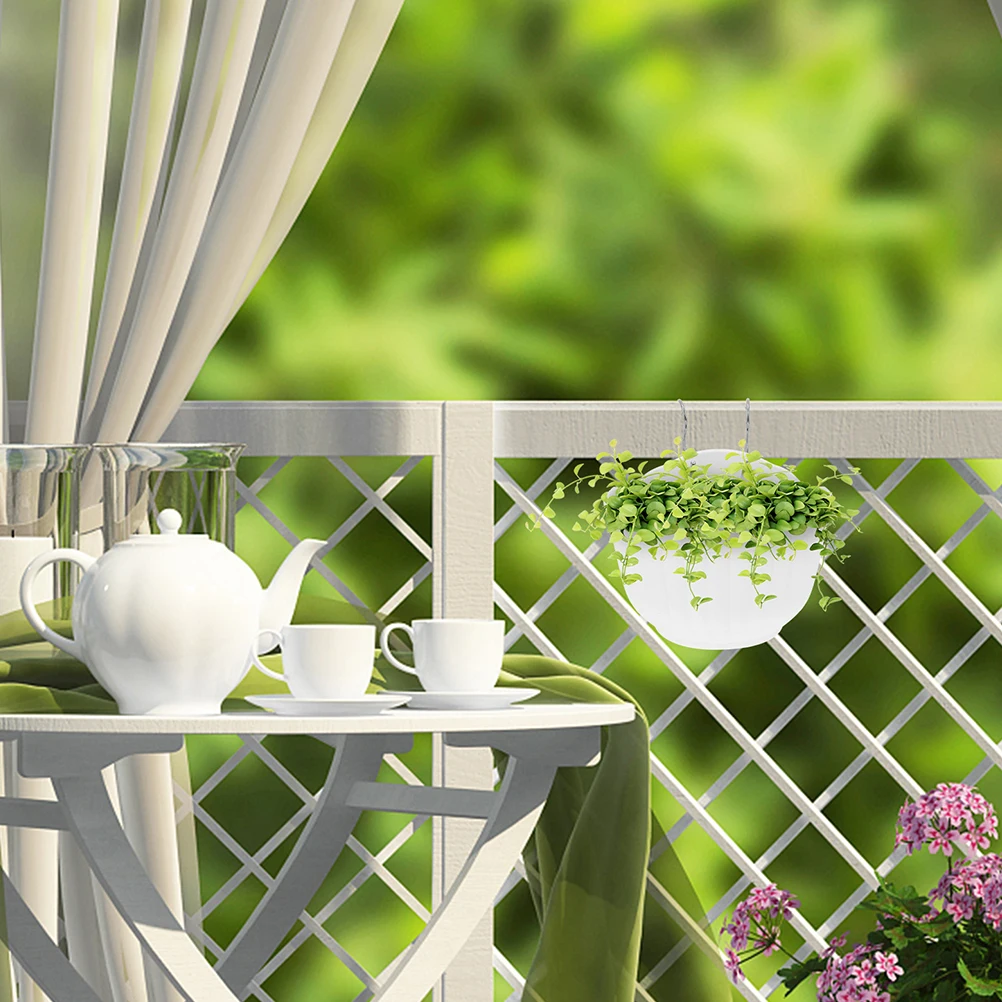 

3 Sets Hanging Flower Pots Wall Planter Set White Plastic Balcony Planters for Succulents Space Saving Plant