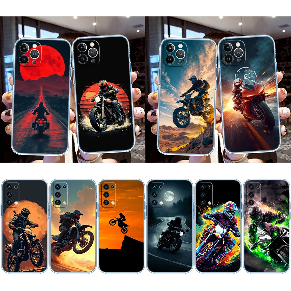 Motorcycle Racing Transparent Phone Case for Motorola G40 G04 G05 One Ace Action  Fusion Plus Hyper Macro Vision Zoom view 2