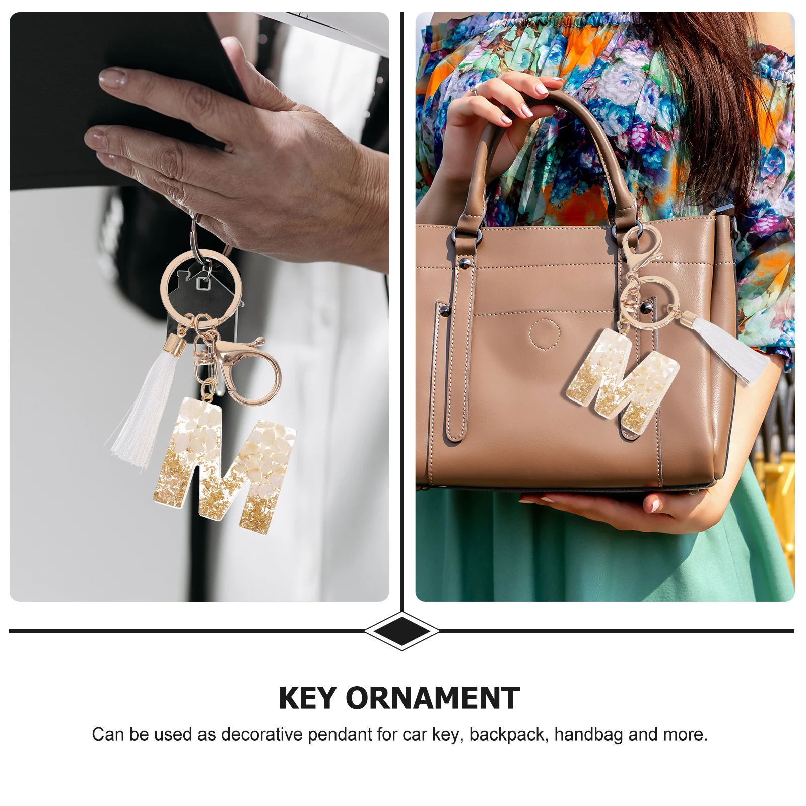 

Alphabet Keychain For Women Initial Letter Bag Pendant Car Accessories Key Holder Tassel Key Ring Charm Backpack Ornament