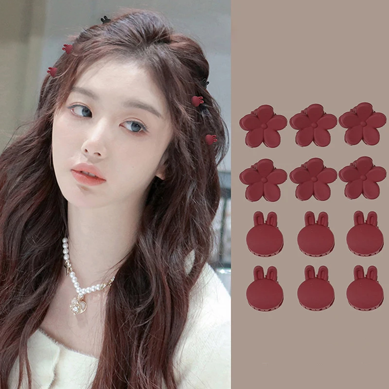 

12/24 шт. винтажные красные матовые геометрические сердечки с цветком, маленькие заколки для волос, заколки с когтями для женщин и девочек, аксессуары для волос