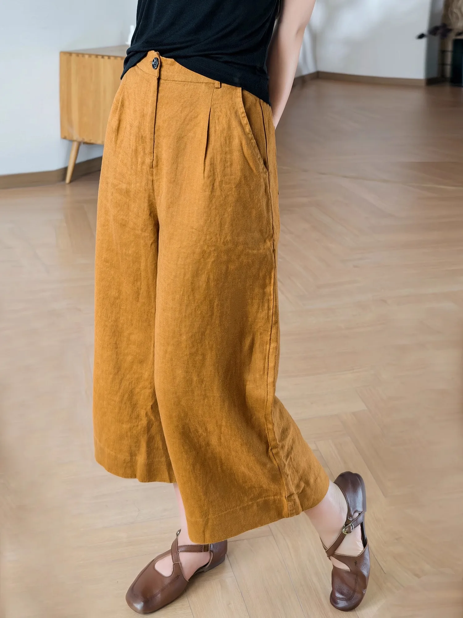 

Удобные дышащие льняные повседневные брюки для женщин, свободного кроя, прямые, с эластичным поясом, на одной пуговице