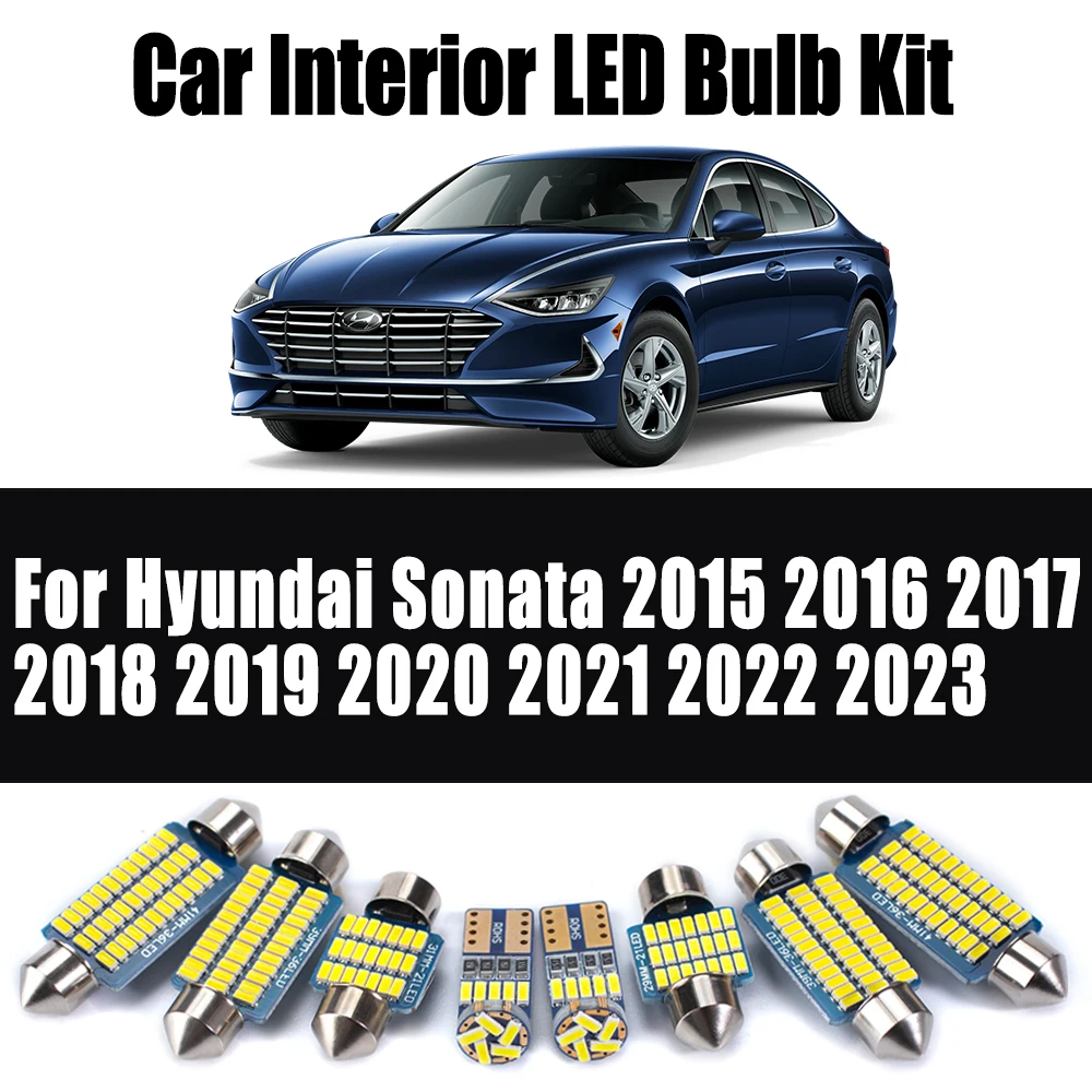 13Pcs Car Lighting LED Interior Reading Trunk Number Plate Light Kit For Hyundai Sonata 2015- 2017 2018 2019 2020 2021 2022 2023