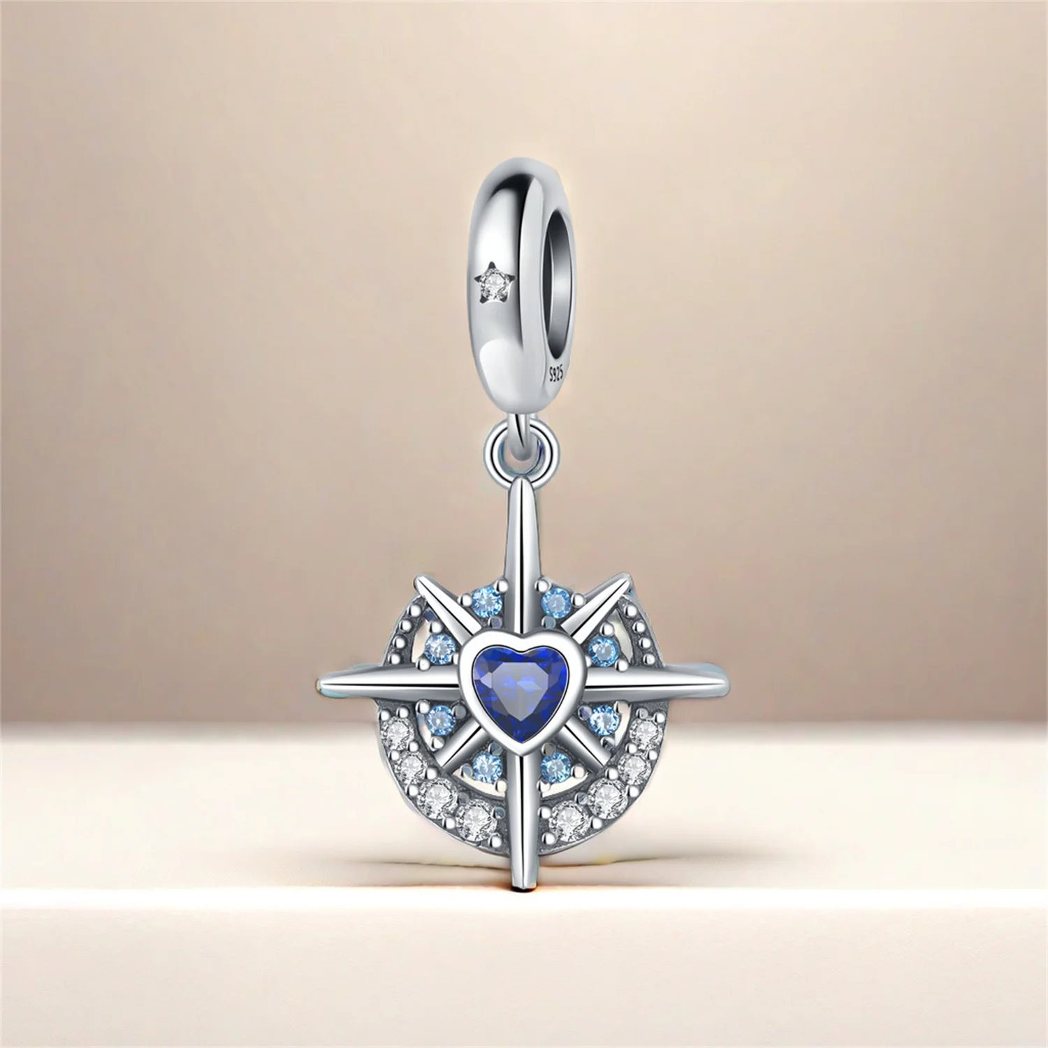 Real 925 Sterling Silver Blue Star Moon จี้ Fit Fine สร้อยข้อมือเดิม Charm ลูกปัดสร้อยคอ DIY เครื่องประดับของขวัญอุปกรณ์เสริม