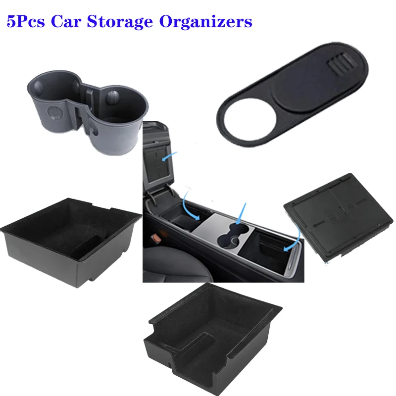 

Car Storage Organizers for Tesla Model Y 3 Hidden Design 5 Pcs Center Console Box Set ABS Material Large Space Easy to Install