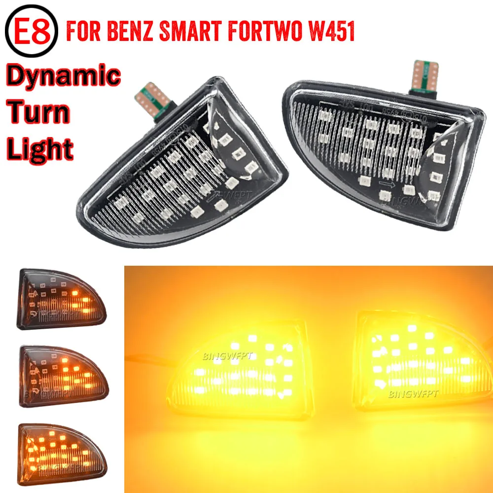 2Pieces Smoked lens Amber LED Dynamic side Marker light turn signal lights for Smart Fortwo 451 MK1 & MKII 2007-2014