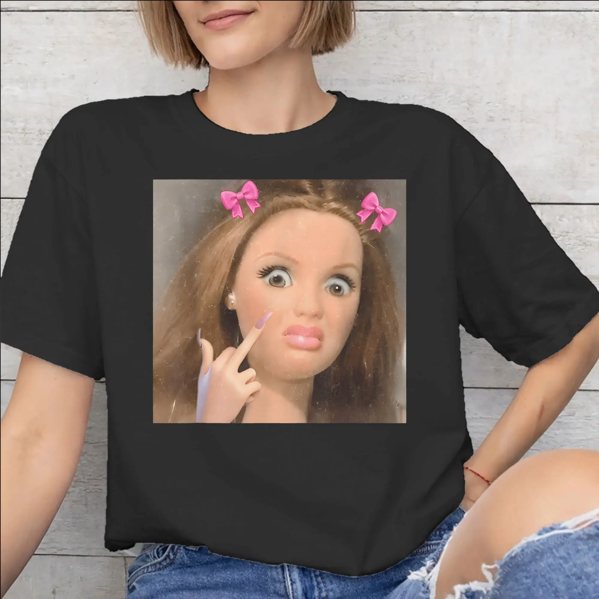 Disgusted Face Meme Doll Babe New Arrival T Shirts Men Women  Cotton  Tee Shirt Clothes