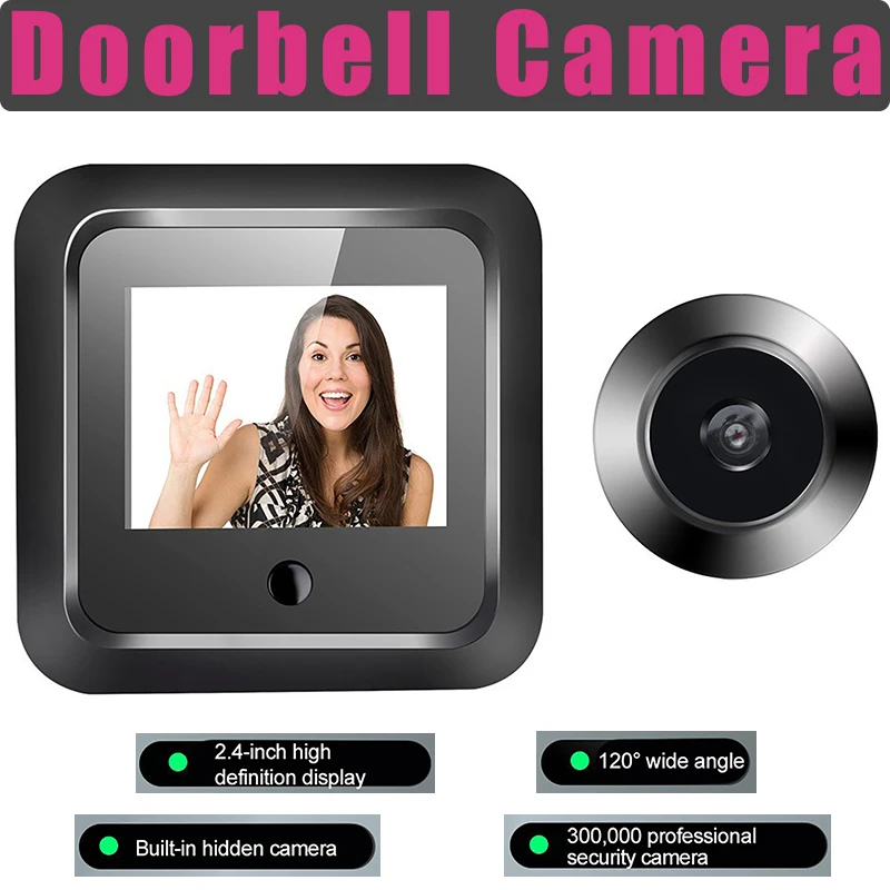 Peephole Camera 2.4 Inch Wide 120° Smart Digital Door Viewer Security Monitor 240x320 HD Visual Doorbell 300000 Pixels Resolutio