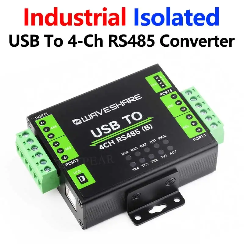 Industrial Isolated Converter USB TO 4CH RS485 (B) UART CH344L For Wall/Rail-Mount