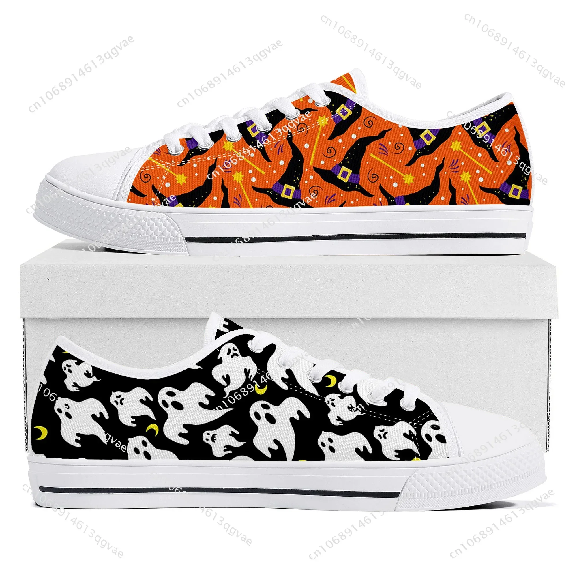 Halloween Pumpkin Low Sneakers para homens e mulheres, sapato feito sob medida, sapatilha de lona branca, sapatos casuais para casal, adolescente, qualidade superior, alta qualidade