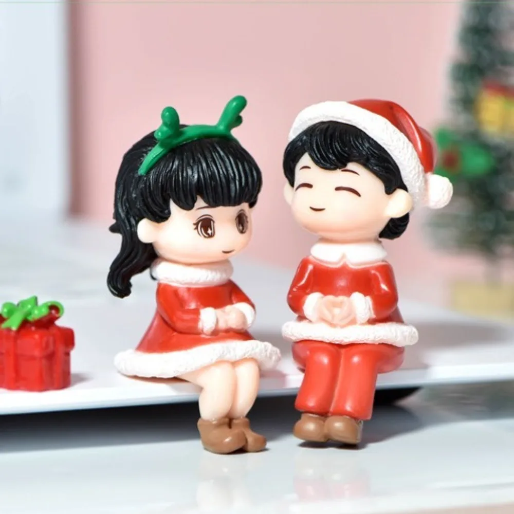 2Pcs Boy Girl Merry Christmas Couple Decorations Desk Decorations Figure Toys Christmas Couple Figurines DIY Creative