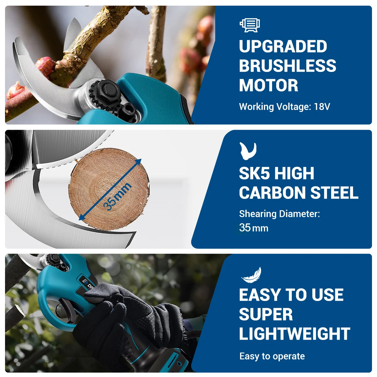 Drillpro Brushless Electric Pruning Shear 35mm Cordless Electric Scissors Fruit Tree Bonsai Hedge Trimmer For Makita 18V Battery