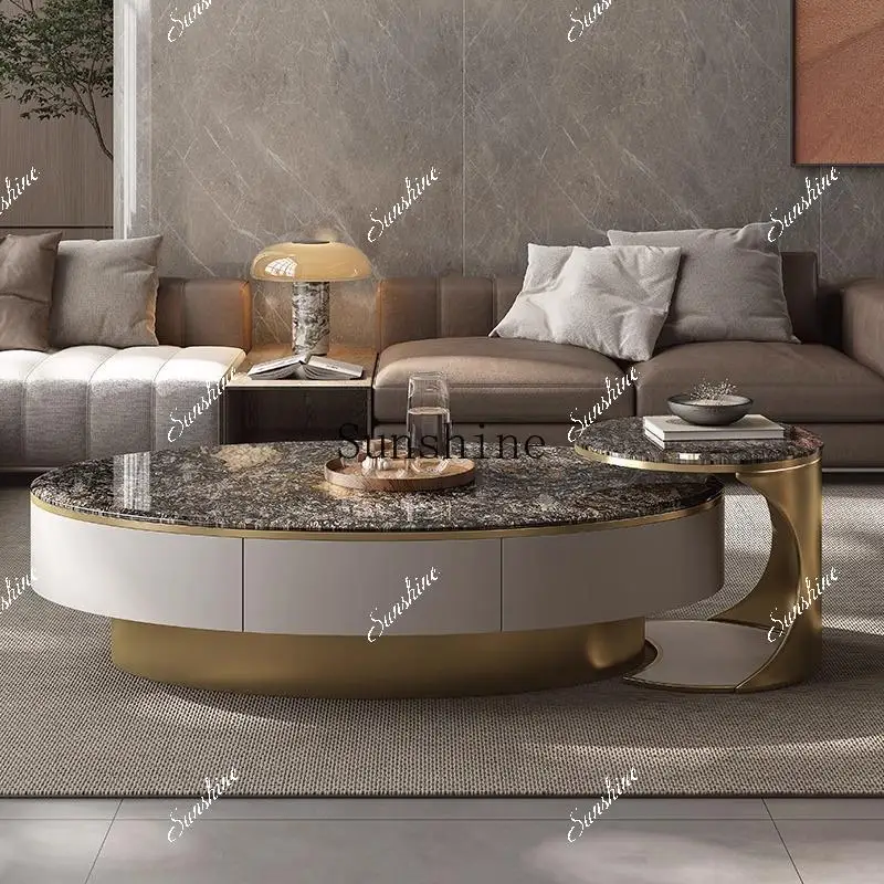 

Modern simple villa pure natural luxury stone size round coffee table combination FT