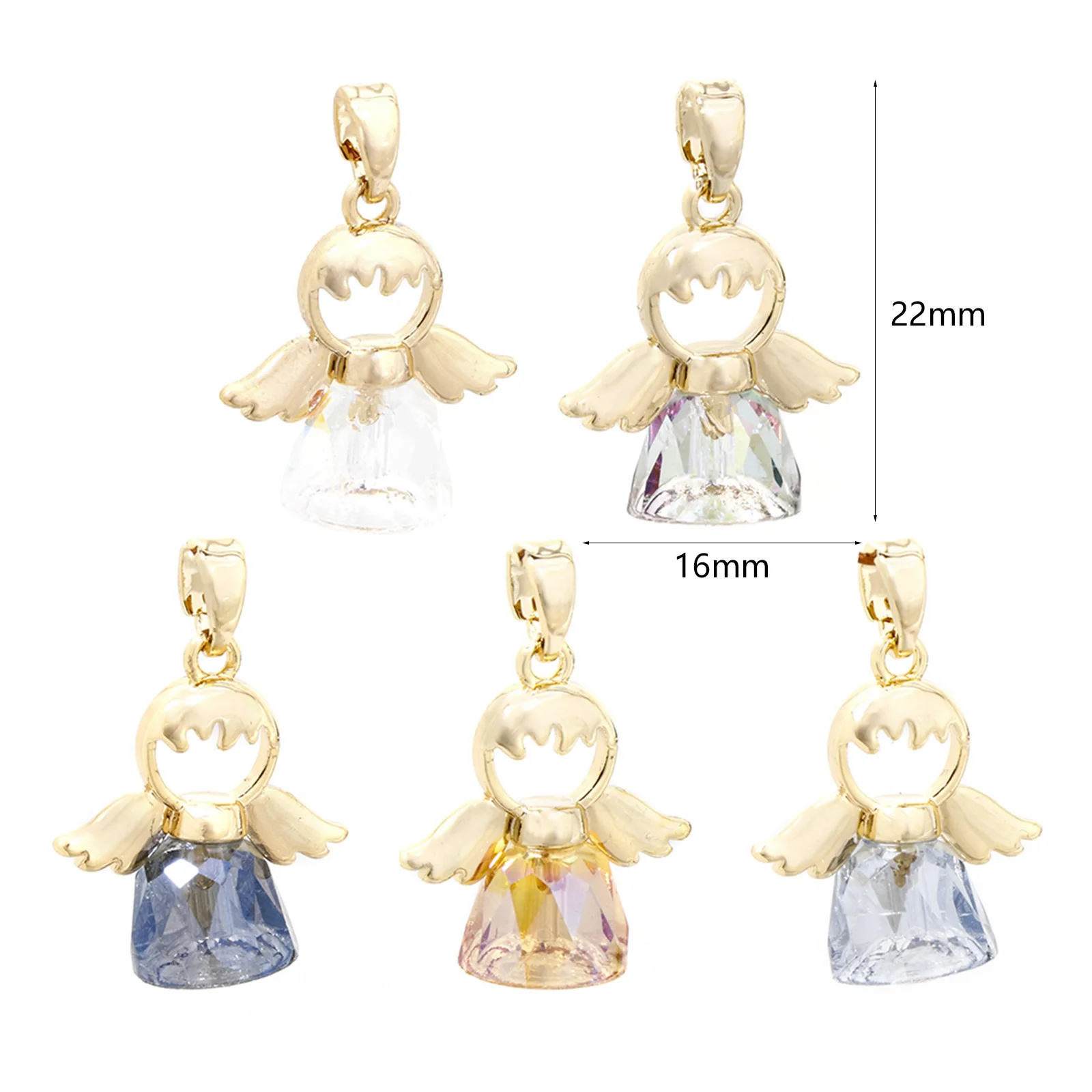 1pc Brass & Glass Religious Charm Pendant 18K Gold Plated Angel Fashion Necklace Pendants for Jewelry Making 22mm x 16mm