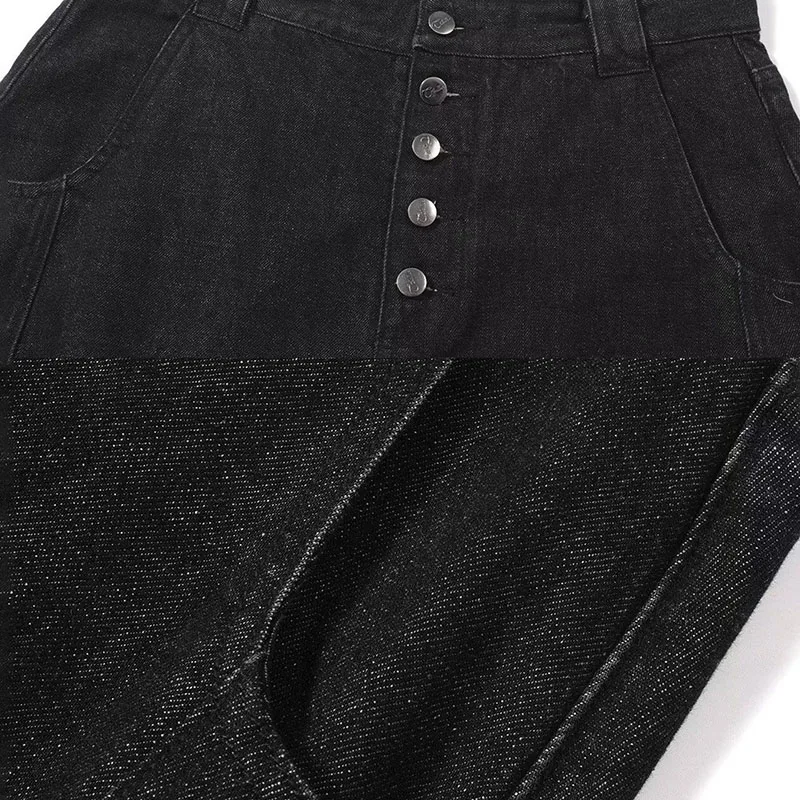 Japanese Korean Retro Breasted Black Jeans Curved Knife Pants Casual Loose Wide Leg Pants Straight Leg Pants