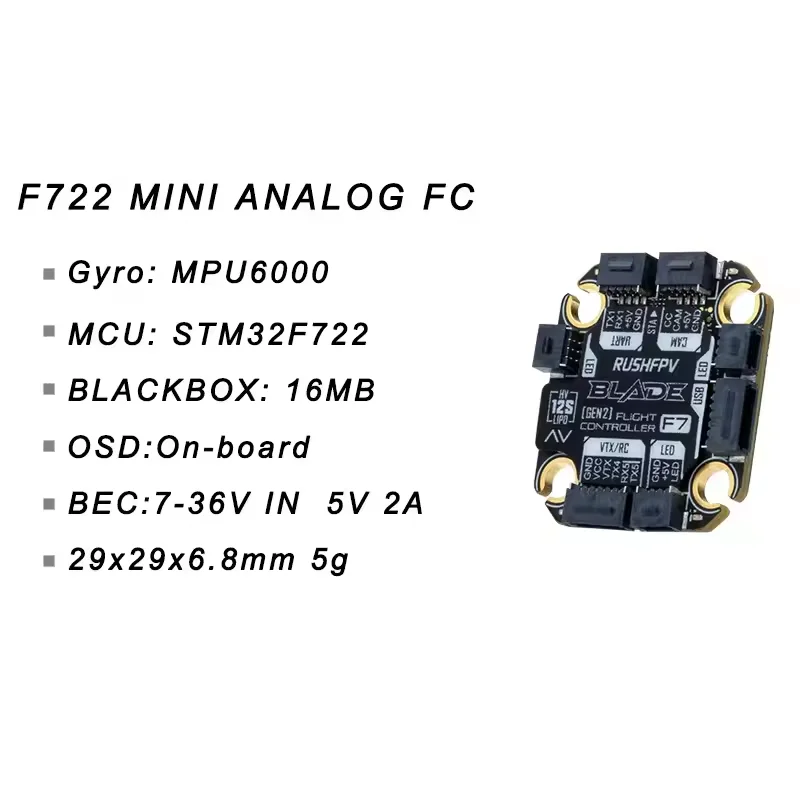 AP1RUSHFPV RUSH BLADE F722 V2 MINI/60A EXPLORER FPV Flight Controller STM32F722 MPU6000 3-6S 20X20mm Digital Analog ForRC FPV Dr