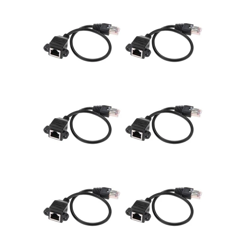 Solid 6Pcs 1FT RJ45 Male To Female Screw Panel Mount Ethernet LAN Network Extension Cable