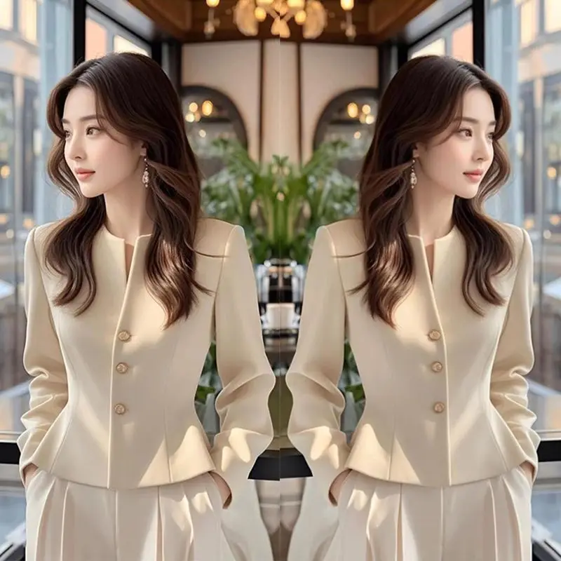 

New High-end Small Fragrant Style Waist Pinching Top French Light Luxury High-end Temperament Socialite Apricot Shirt Jacket