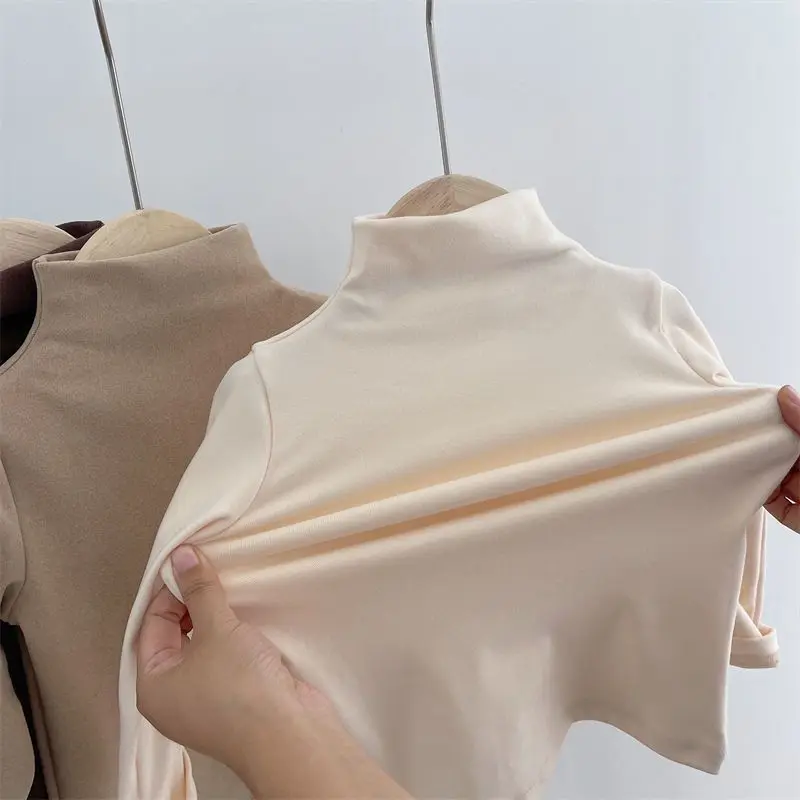 

Solid Color Half-high Neck T-shirt for Boys and Girls Medium and Medium-sized Children Long-sleeved Slim Base Shirt