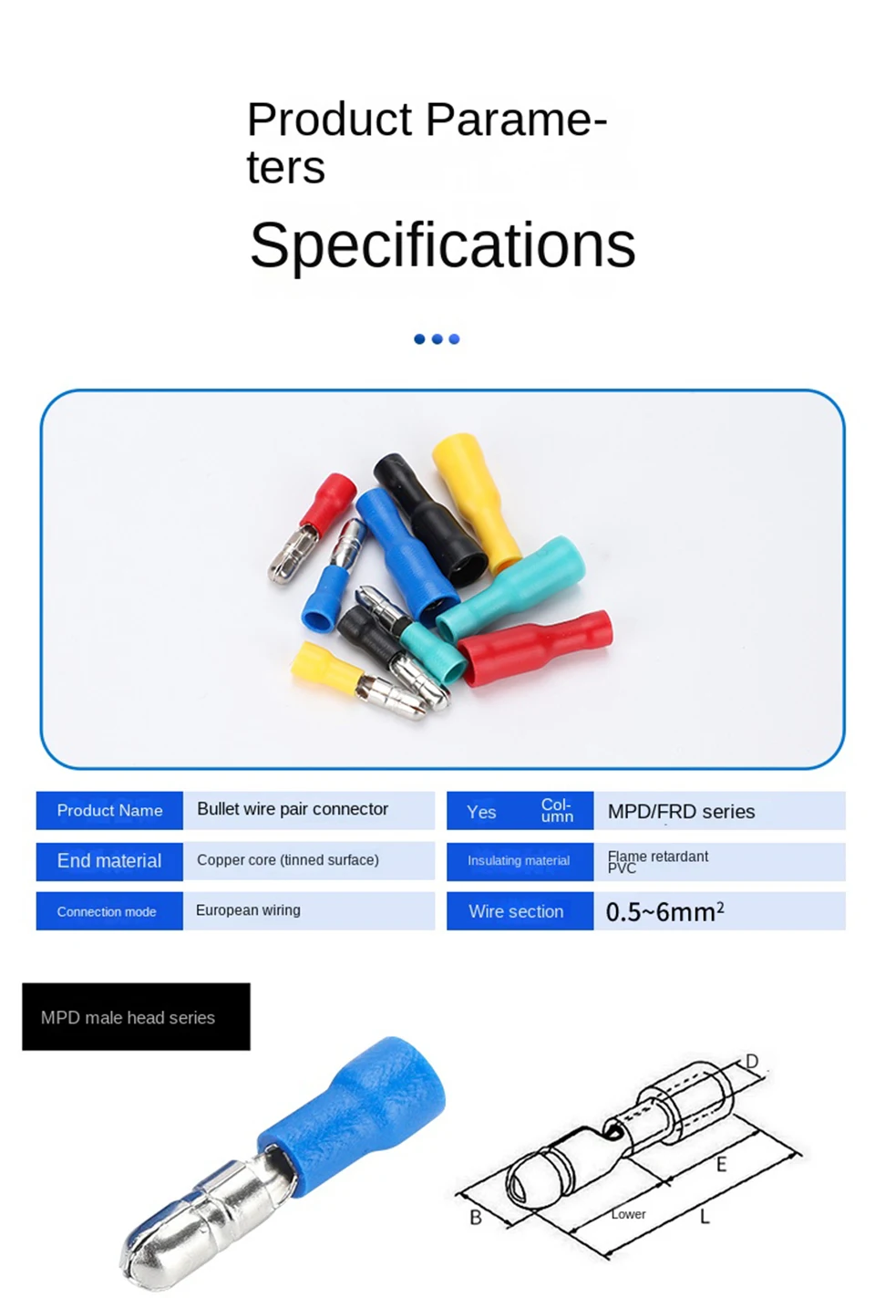 Kugelförmige Anschlussklemmen MPD FRD Elektrische Kabelverbinder Männlich Weiblich Schnellverbinder PVC-Isolierte Crimpklemmen Kabelstecker – Detail 5