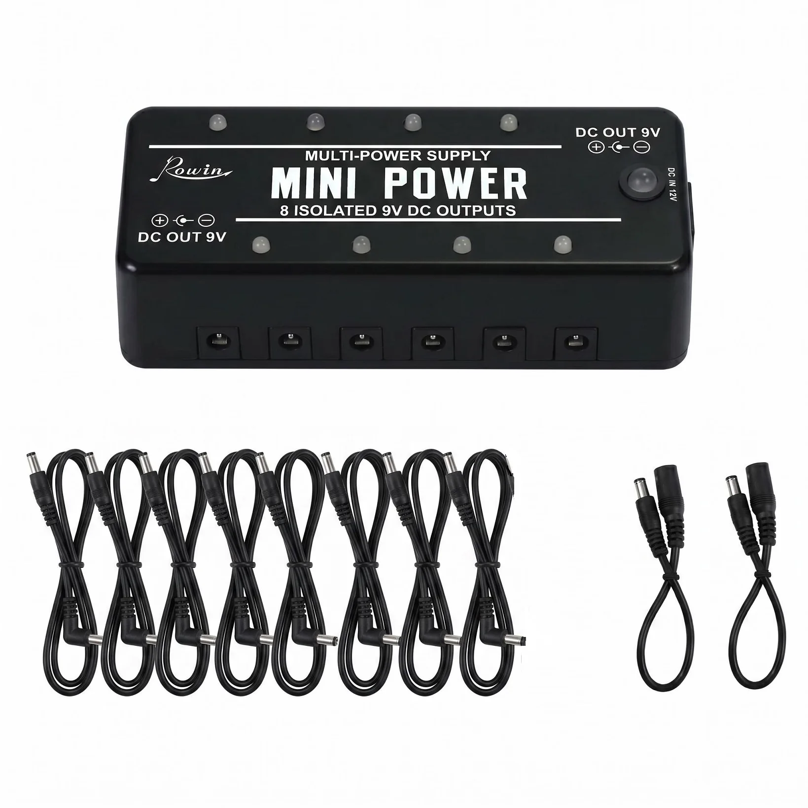 Rowin Super Tiny Guitar Effects Pedal Mini Power Supply 8 Isolated Source 9V 300mA DC Outputs Double Sides Charger Couplers