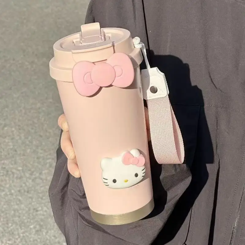 Sanrio Hello Kitty Water Cup Straw Water Cup Stainless Steel Insulated Cup Girl Portable Heat Preservation Cold-Proof Coffee Cup