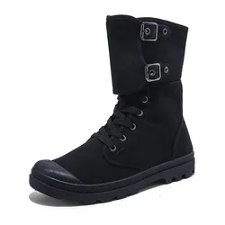 Men's Canvas Boots High Buckle Belt Outdoor Mountain Climbing Casual Shoes Fashion Sneakers