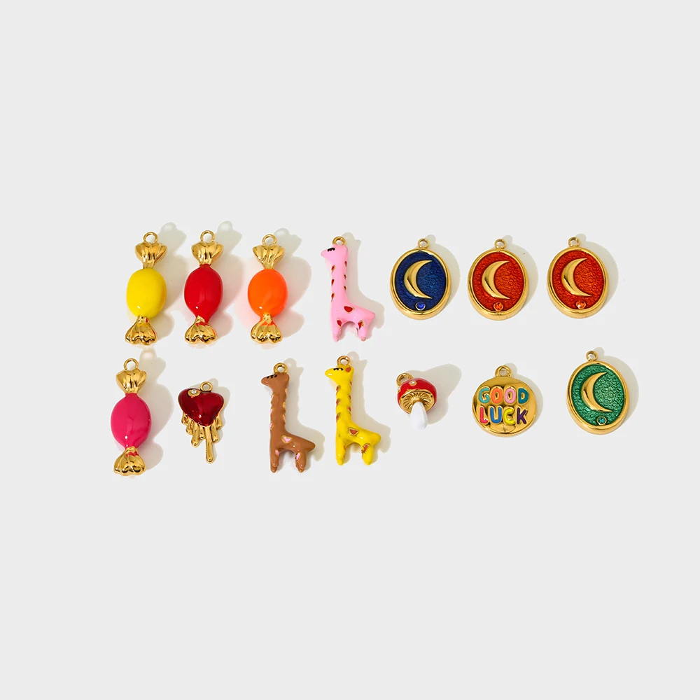 

Hot Seling Creative Cute Colorful Cartoon Candy Giraffe Mushroom Banana Pendant Non Tarnish Stainless Steel DIY Jewelry Making