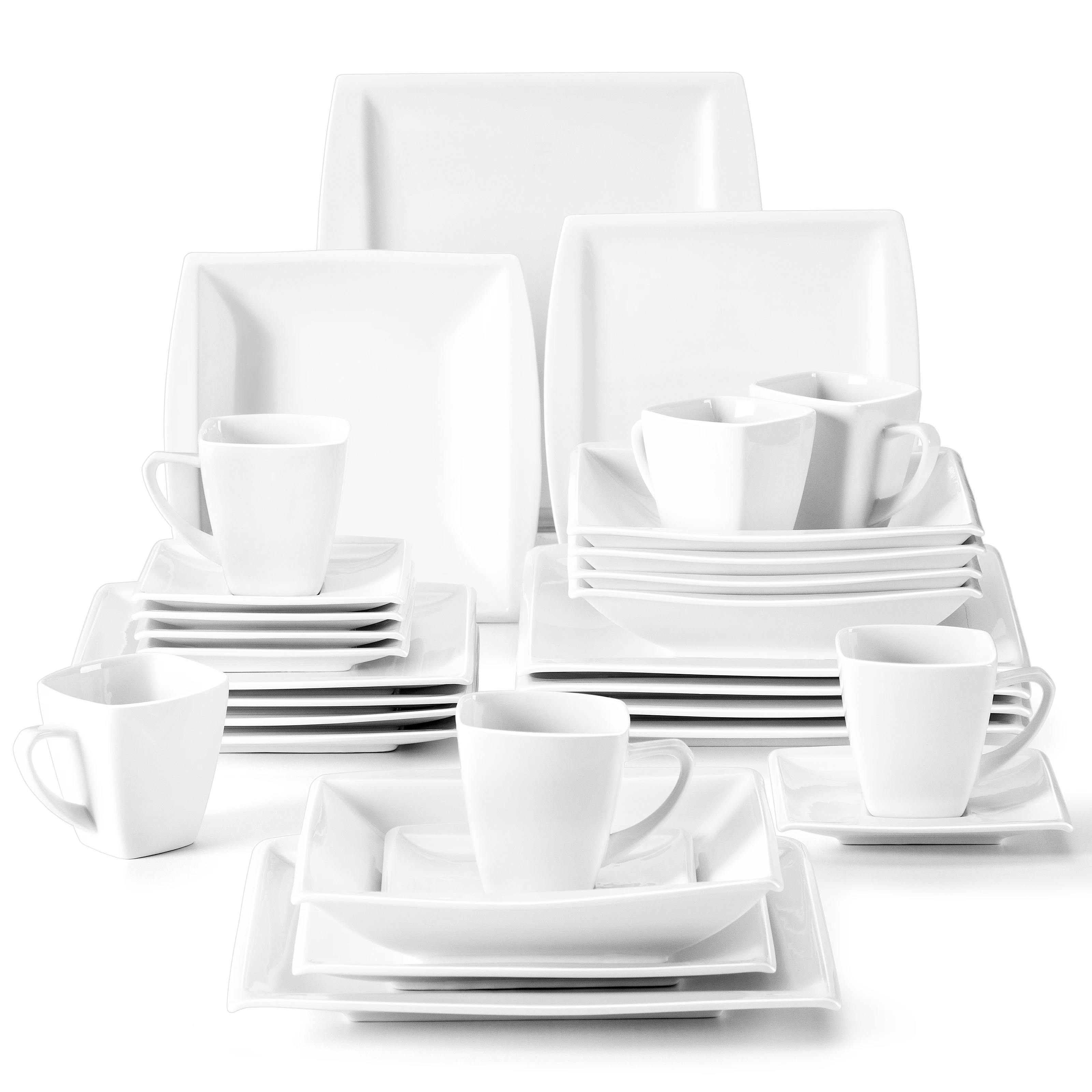 MALACASA Blance 30/60 Piece White Porcelain Dinner Set with 12*Cup,Saucer,Dessert Soup Dinner Plate Tableware Set for 12 Person