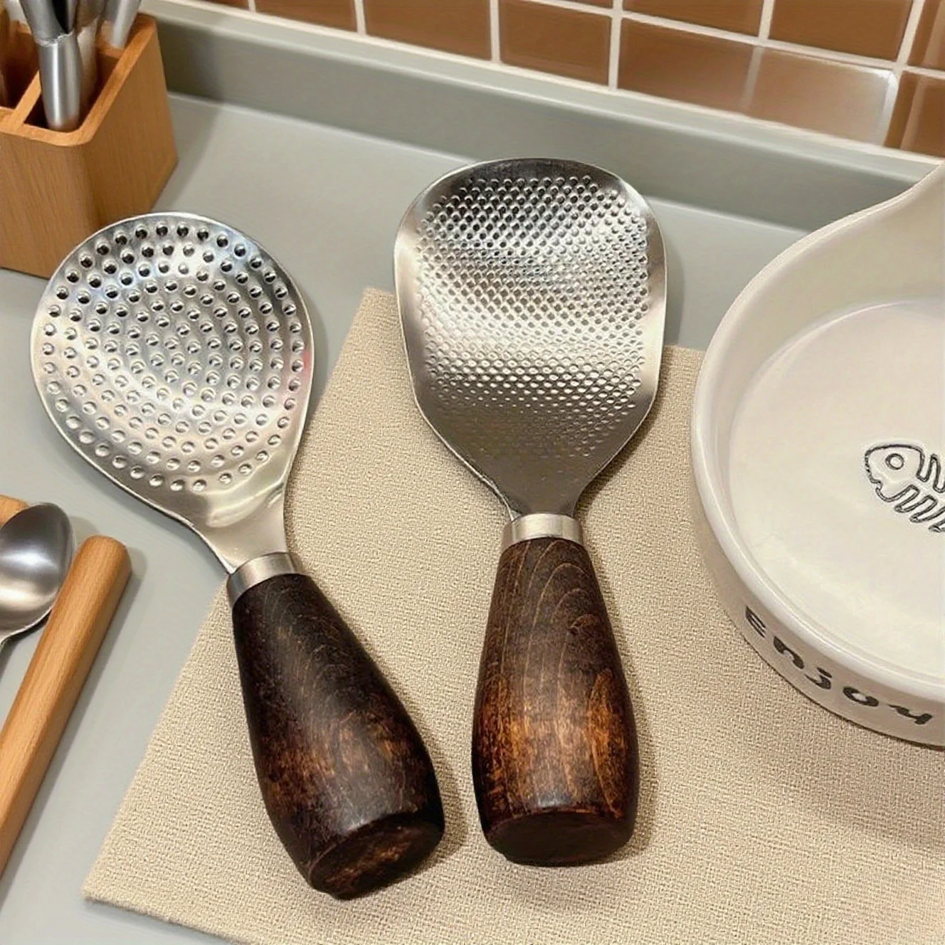 

2 шт. лопатка для риса из нержавеющей стали — антипригарная ложка-подставка с эргономичной ручкой, прочная кухонная утварь, пищевой материал