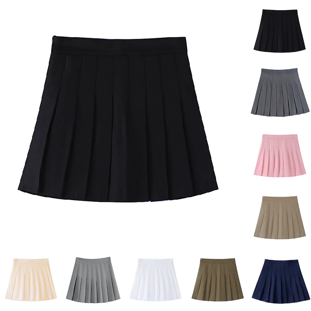 Jupe à boutons en tissu Polyester, longueur régulière, jupe plissée décontractée, tenue Emo, tenue décontractée