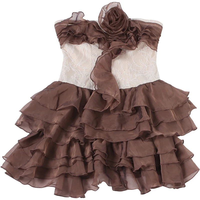 Weird Puss Tiered Kleid Damen 3D-Blumen-Patchwork Jacquard Reißverschluss Brustwickel Ärmellos Süß Elegant Modisch Schick Mini Bodycon – Detail 3
