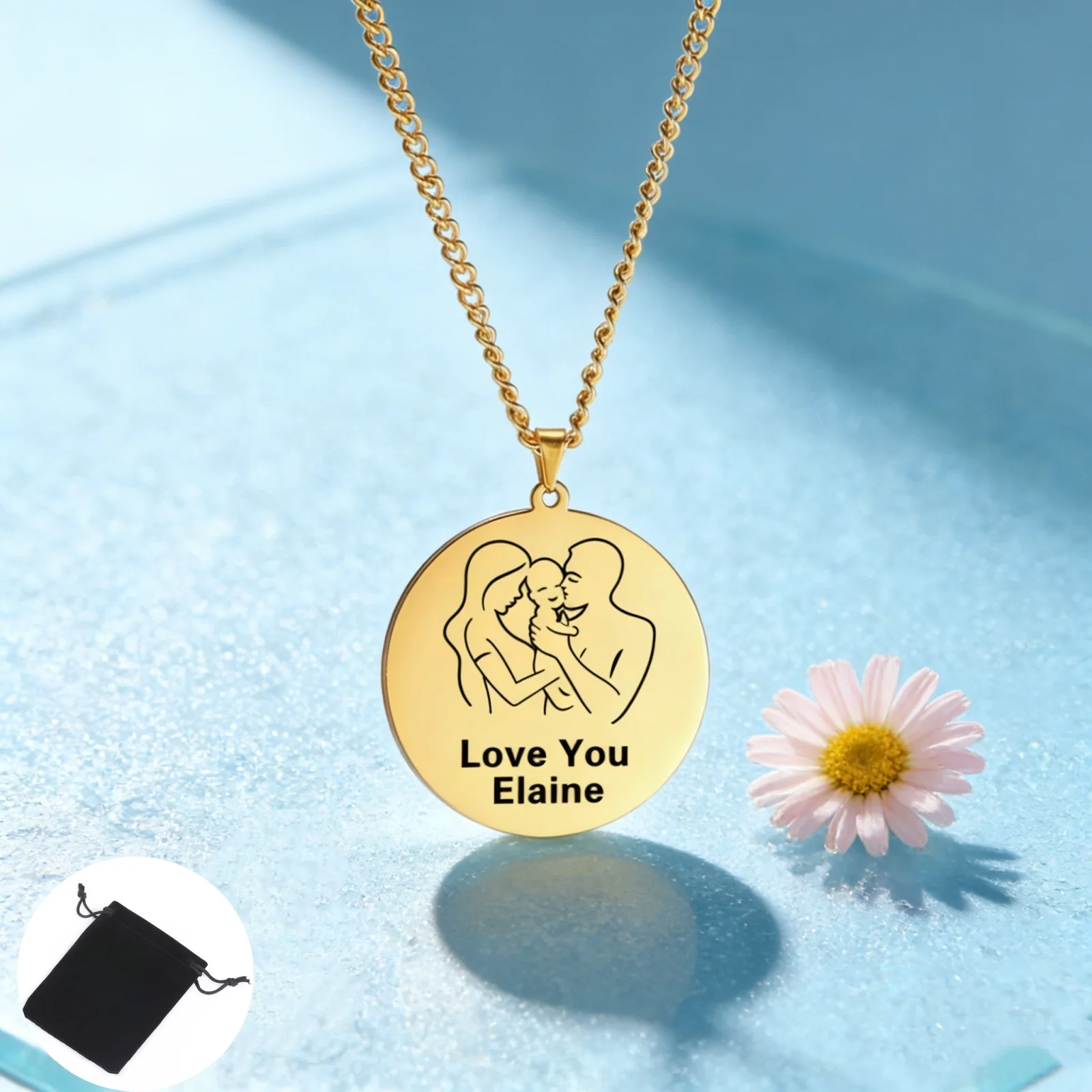 

Customized Name Date Family Three Piece Necklace Stainless Steel Personalized Family Commemorative Necklace