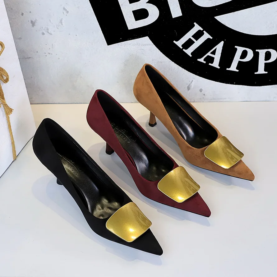 2026 New Style 6.5CM High Heels Women Single Shoes Suede Stiletto Profession Work Shoes Sexy Pointy Toe Shallow Mouth Lady Pumps