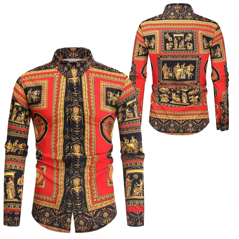 Baroque Floral Royal Shirts Men Luxury Print Designer Tops Paisley Pattern Flowers Fashion Western Long Sleeve Shirt Camisas