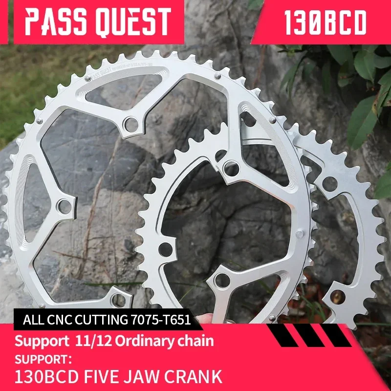 

PASS QUEST-Foldable Bicycle Sprocket with Five Claws 2X Sprocket Round Road Bike 11-12 Speed Gravel Bike 53T 54T 56T