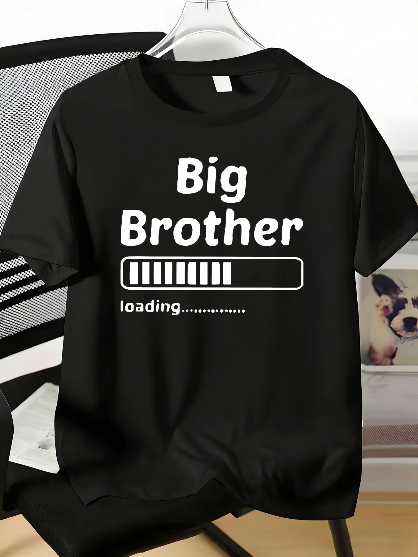 Men Light Cotton Crew Neck T Shirt Big Brother Loading Bar Letter Print Family Surprise Gift Short Sleeve Male Daily Casual Top